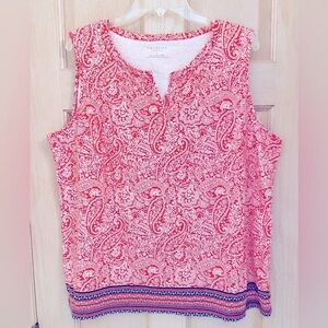 Talbots 2X Sleeveless Pink & White Paisley 100% cotton Top EUC